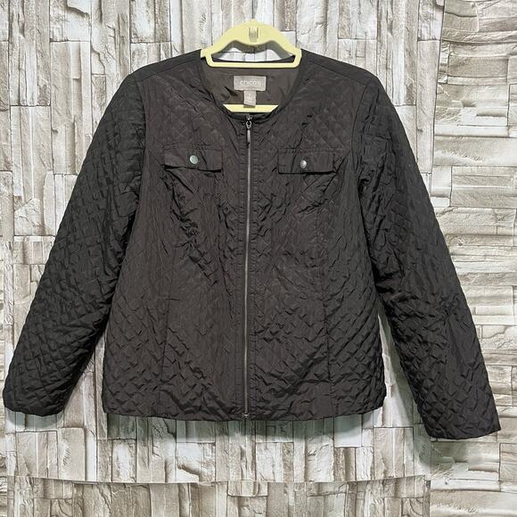 CHICO'S Jacket size 1 (M/10) Quilted LIGHTWEGHT Dark Brown Zip Up EUC Z20 - Picture 1 of 9